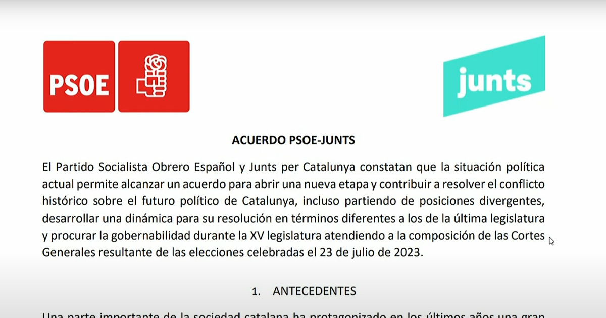 Lea el acuerdo entre PSOE y Junts que rompe el Estado de derecho y abre ...