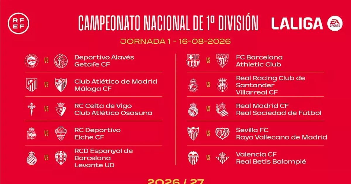 Así será el calendario de la Liga 26/27: el Real Madrid empezará ante